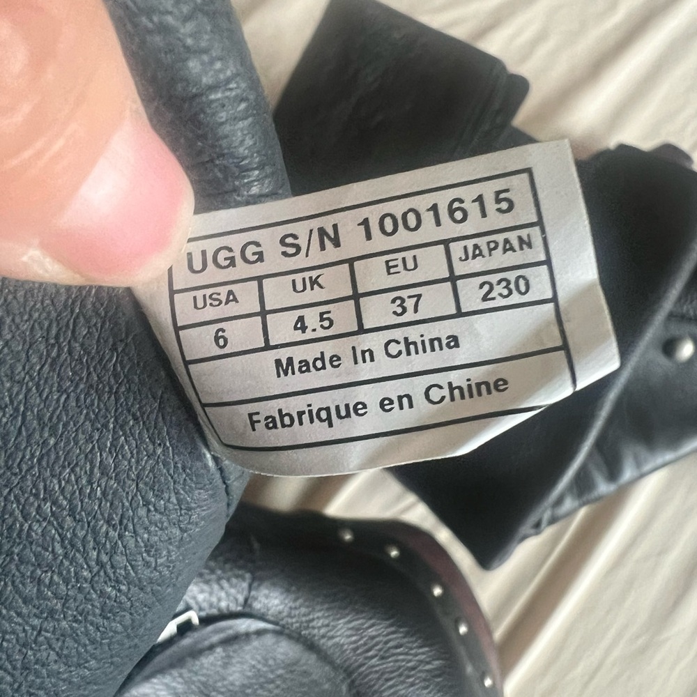 UGG Black Leather Stud-Detail Mid-Calf Heeled Boots - Picture 7 of 7